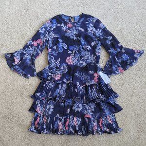 Eliza J Floral Ruffle Mini Dress - Blue and Pink